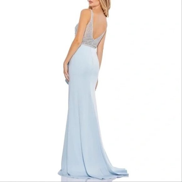 Mac Duggal 11203 Illusion Embellished Sleeveless Peplum Gown Blue Size 6 Prom - Picture 3 of 9